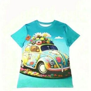 VW print short sleeve crew neck shirt